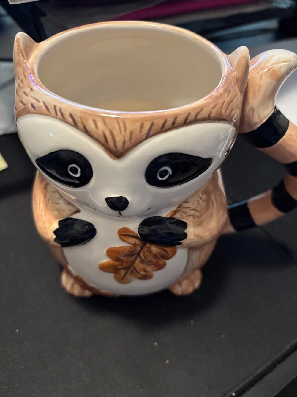 Pier 1 Hand-Painted Dolomite Raccoon Mug Large 16oz made exclusively for Pier 1